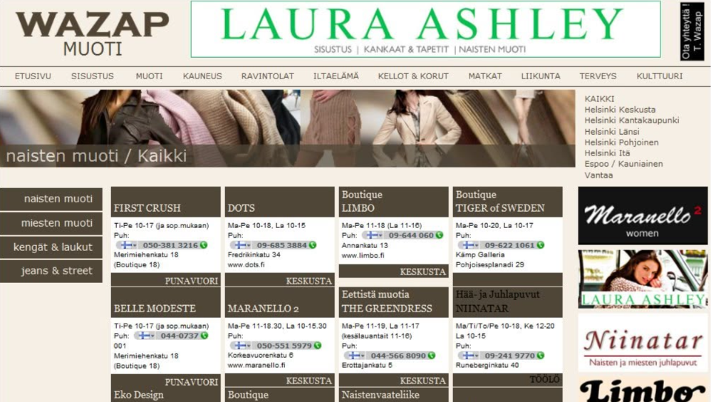 Wazap.fi fashion category listing Helsinki boutiques